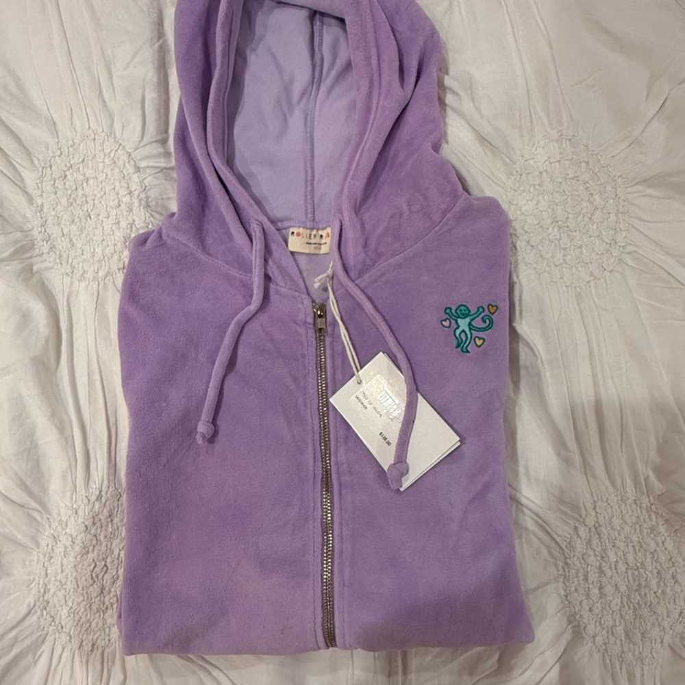 Roller Rabbit lavender disco zip up hoodie.